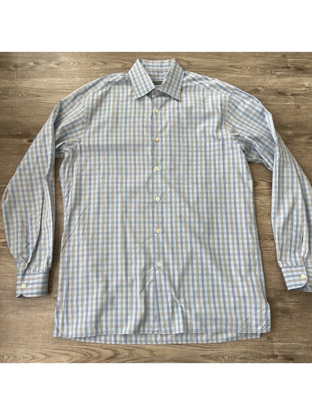 Ermenegildo Zegna Button Up Shirt Mens Large Blue Plaid Long Sleeve Cotton Italy
